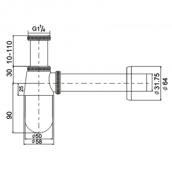 Vattenlås för vägganslutning med zinklegering - Krom Vattenlås för vägganslutning med zinklegering - Krom