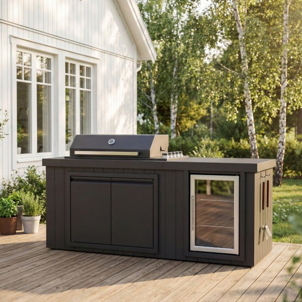 Utek�k med kylsk�p | Gasolgrill i rostfritt st�l med keramisk b�nkskiva & infrar�d br�nnare | Alaska Blackline
