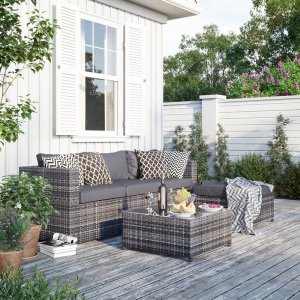Soffgrupp utemöbler | Divansoffa & soffbord | Gråmelerad konstrotting | Östhammar Soffgrupp utemöbler | Divansoffa & soffbord | Gråmelerad konstrotting | Östhammar