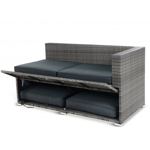 Stor loungegrupp | Tre smarta förvaringsutrymmen | Grå konstrotting Stor loungegrupp | Tre smarta förvaringsutrymmen | Grå konstrotting