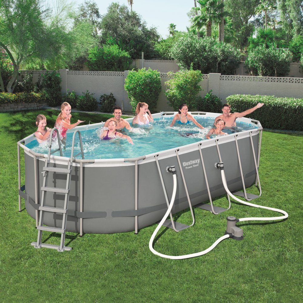 Bestway pool ovan mark 5,5x2,7m | 1,2m djup | Power Steel Oval (56710) | Oval ovanmarkspool med pumppaket