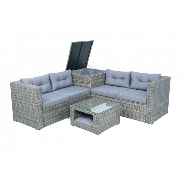 Soffgrupp med dynf�rvaring � H�rnsoffa & bord i gr�tt | Lilla Djursvik