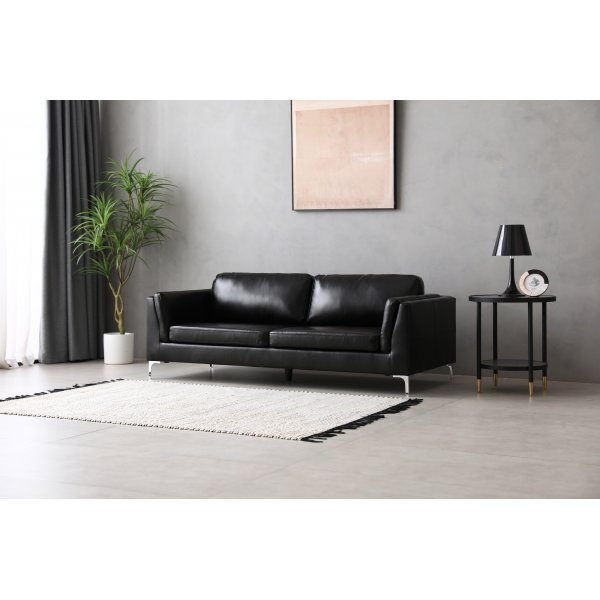 3-sitssoffa Svart | PU-konstl�der, metallben & skumstoppning | Modern
