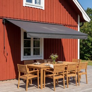 Terrassmarkis halvkassett 4x3 m | Motor & fj�rrkontroll | M�rkgr�