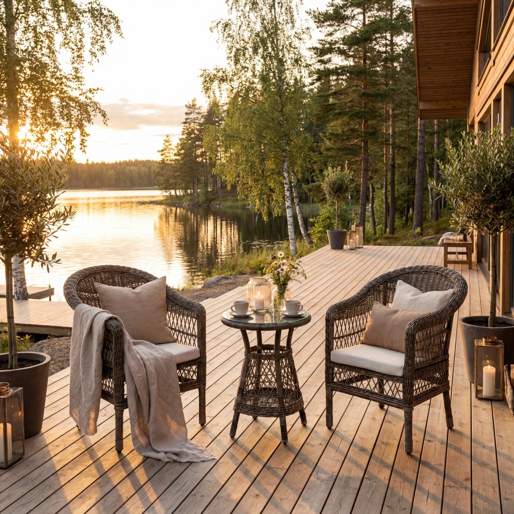 Utegrupp i konstrotting | 2 stolar med sidobord | Camilla Cafeset