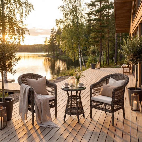 Utegrupp i konstrotting | 2 stolar med sidobord | Camilla Cafeset Utegrupp i konstrotting | 2 stolar med sidobord | Camilla Cafeset