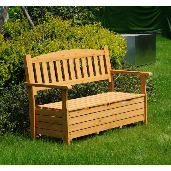 Tr�dg�rdsb�nk i tr� med f�rvaring | B�nk med box | 125 � 59 � 88 cm