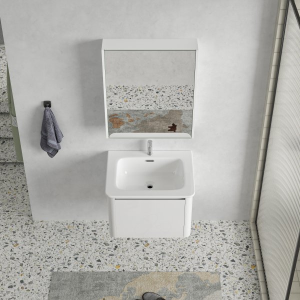 Badrumspaket 60 cm – Kommod & keramiskt tvättställ med spegelskåp | Mjukstängning | Vit Badrumspaket 60 cm – Kommod & keramiskt tvättställ med spegelskåp | Mjukstängning | Vit