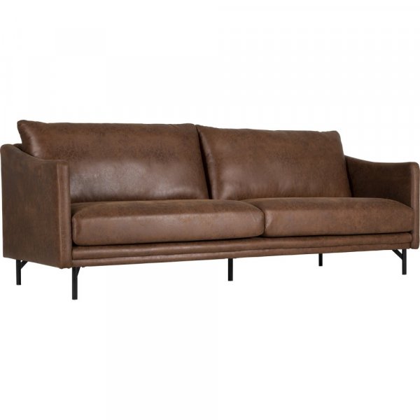 3-sitssoffa i cognacsf�rgat ecol�der | Gener�s komfort, tidl�s design & svarta metallben | Harpan