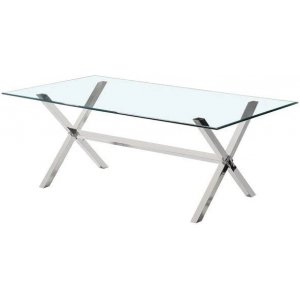 Matbord med vit glasskiva | Designbord med metallben | 200x95 cm