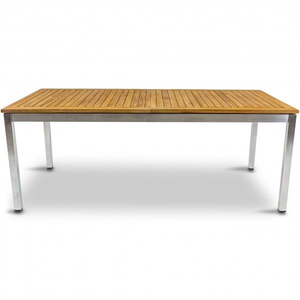 Frlngningsbart bord 200-250cm | 8 stolar | Rostfritt stl / teak