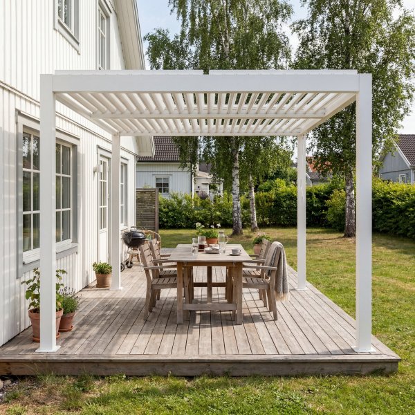 Pergola | �ppningsbart lamelltak | 4x3 | Vit