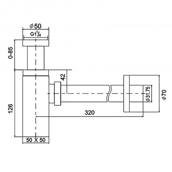 Vattenlås för handfat med vägganslutning Vattenlås för handfat med vägganslutning