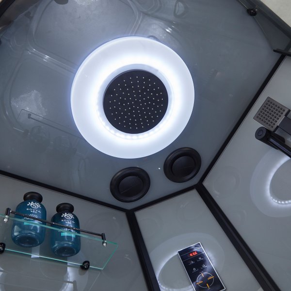 Lyxigt rundad duschkabin med massage, belysning, bluetooth - Gr�