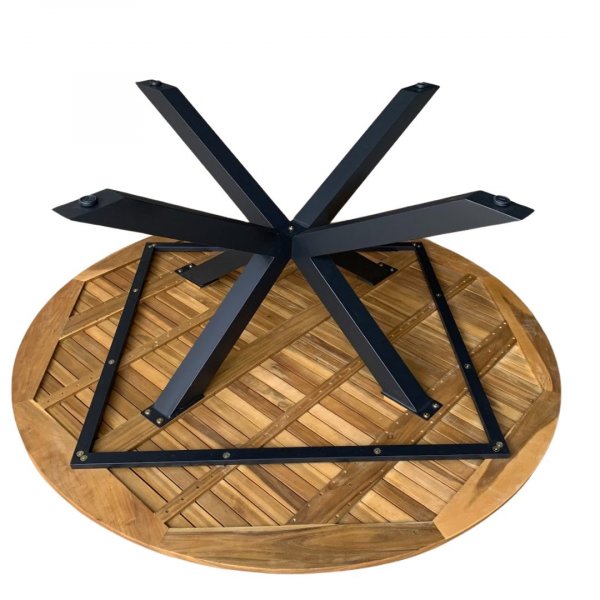 Runt utebord akacia | �180 cm | Svarta ben | H�jd 78 cm