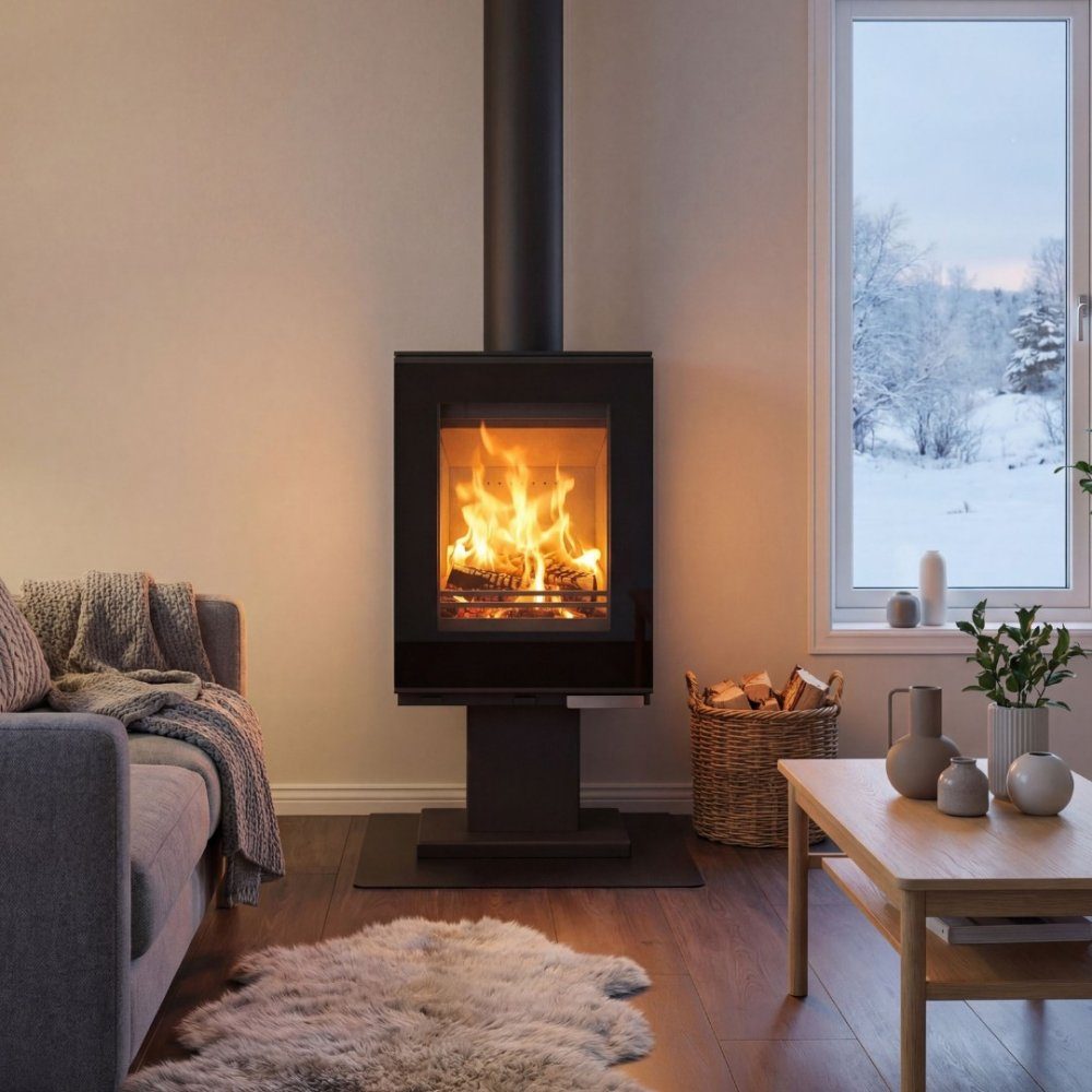 Braskamin 9 kW | Vedeldad kamin med glasfront | Raumo | Nominell effekt 9 kW