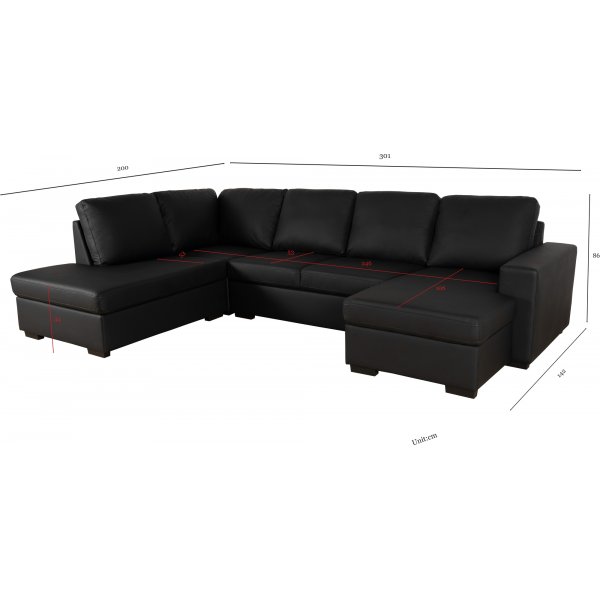 U-soffa | Divan, �ppet avslut & kallskum | Solna Gr�/Svart PU