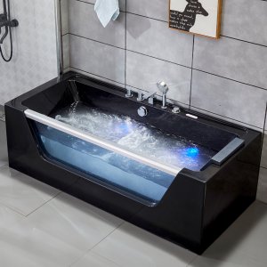 Svart bubbelbadkar | Glasfront, värmare & ljusterapi | 180cm | BK-009V Svart bubbelbadkar | Glasfront, värmare & ljusterapi | 180cm | BK-009V