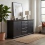 1 Skänk Svart 180 cm med 2 Skåp och 4 Lådor – Antik Vintage – Paris