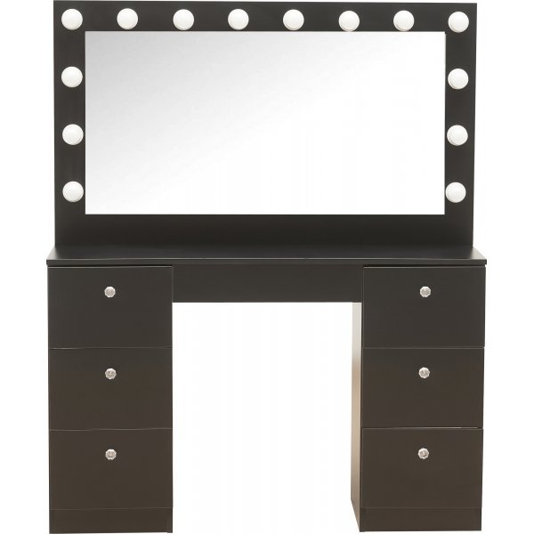Sminkbord med LED-spegel | 14 lampor, 7 lådor & kristallhandtag | Svart Sminkbord med LED-spegel | 14 lampor, 7 lådor & kristallhandtag | Svart