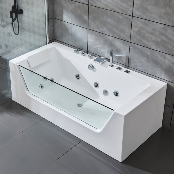 Bubbelbadkar med glasfront & underhållsvärmare 170x80cm | BK-020 Bubbelbadkar med glasfront & underhållsvärmare 170x80cm | BK-020
