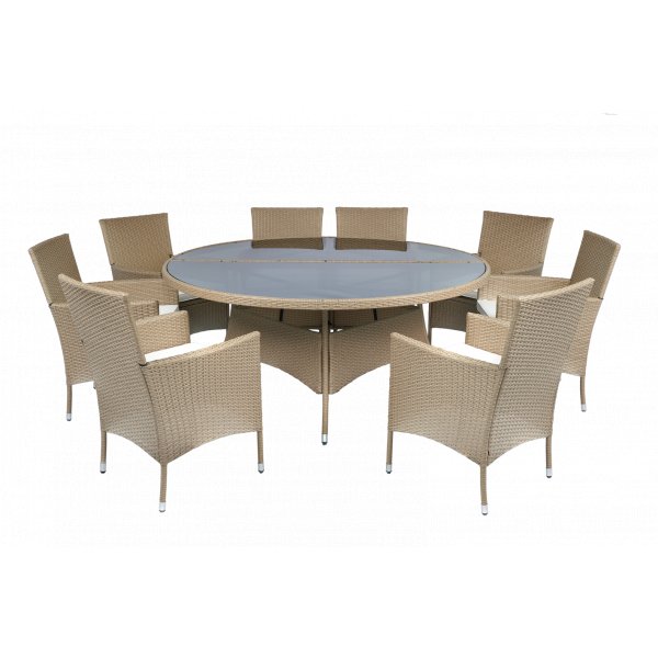 Rund matgrupp 8 stolar i beige � Tyl�sand