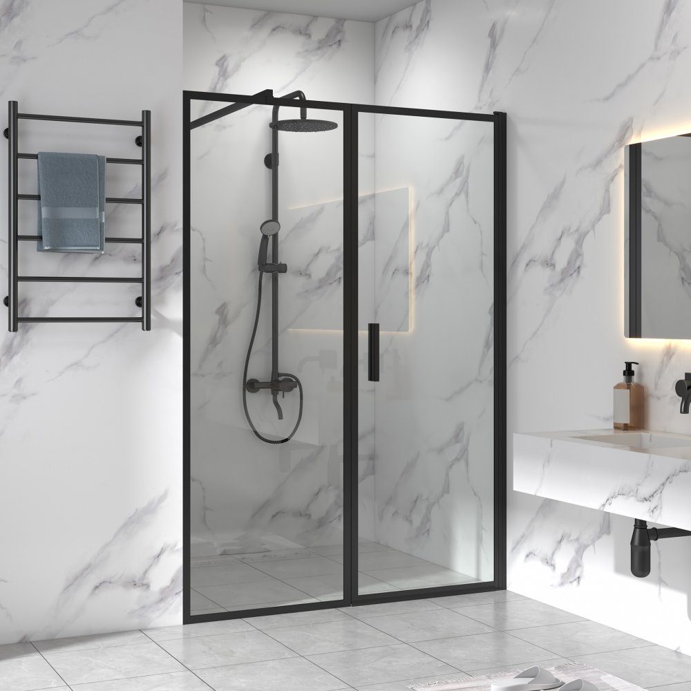 Dubbel duschvägg 160cm | 6mm säkerhetsglas | Isabella | Svart | Stilren duschvägg i modern design