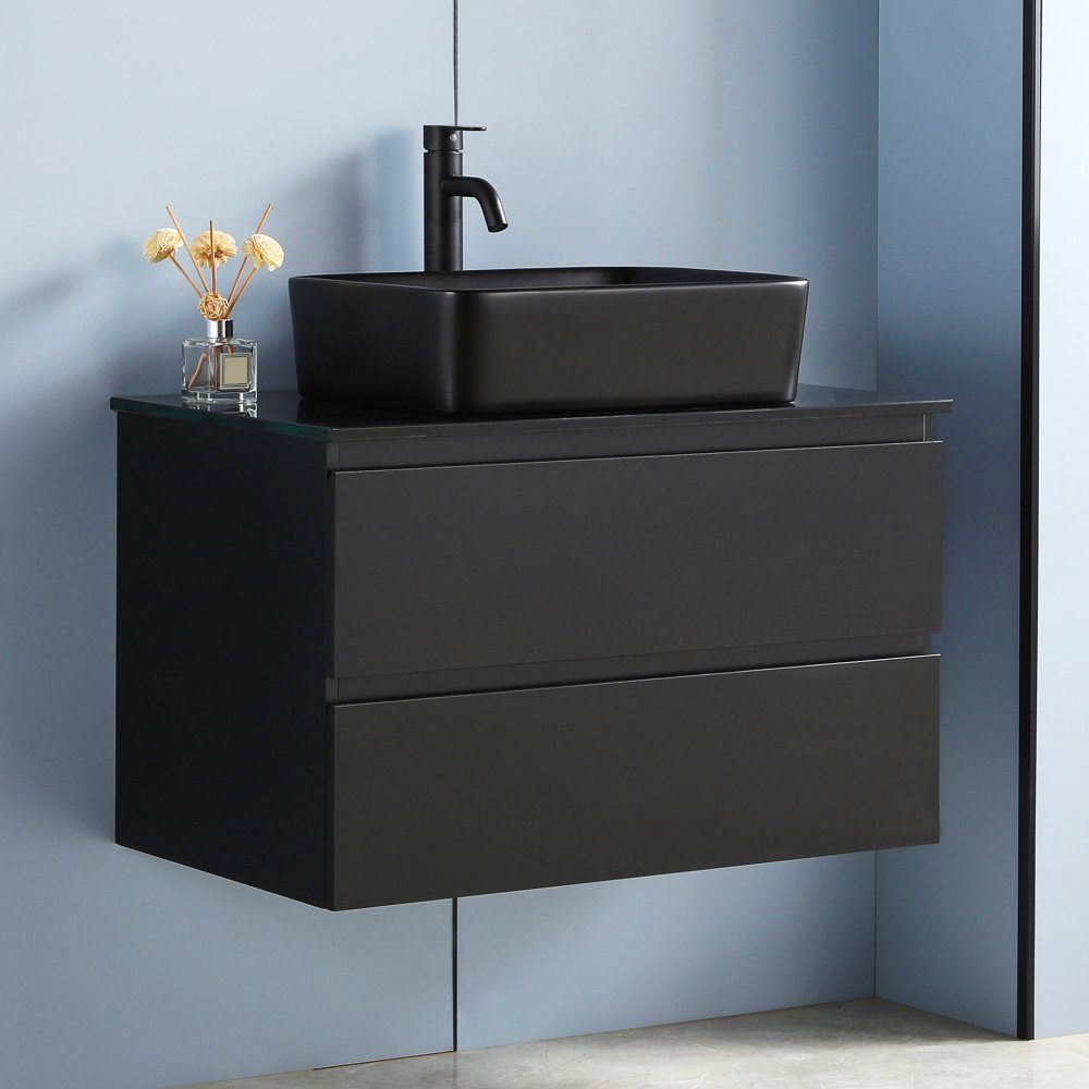 Kommod 80cm | Med tvättställ i svart design | Nimbus | Helsvart monokrom design