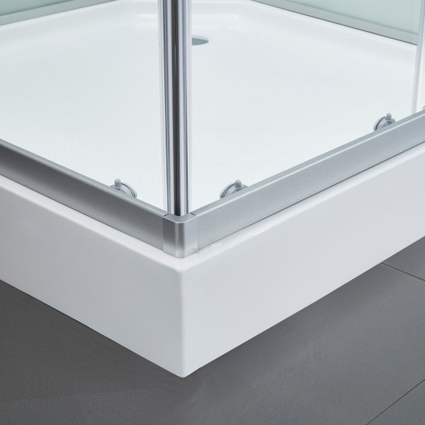 Stilren duschkabin med akrylkar och ryggmassage