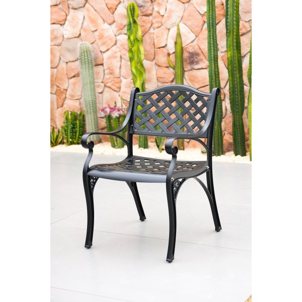 Rund matgrupp i aluminium f�r utomhusbruk | �130 cm | 6 stolar | Svart