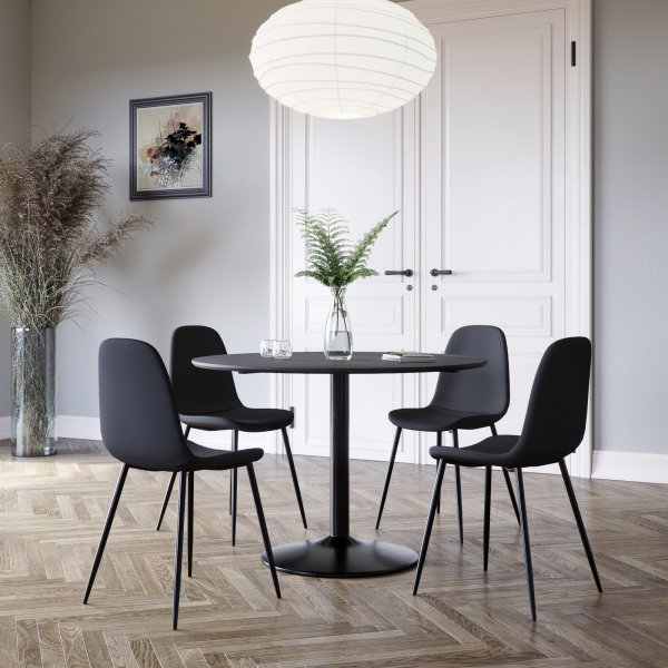 Matstolar i svart sammet med svarta st�lben, 4-pack | Carisma