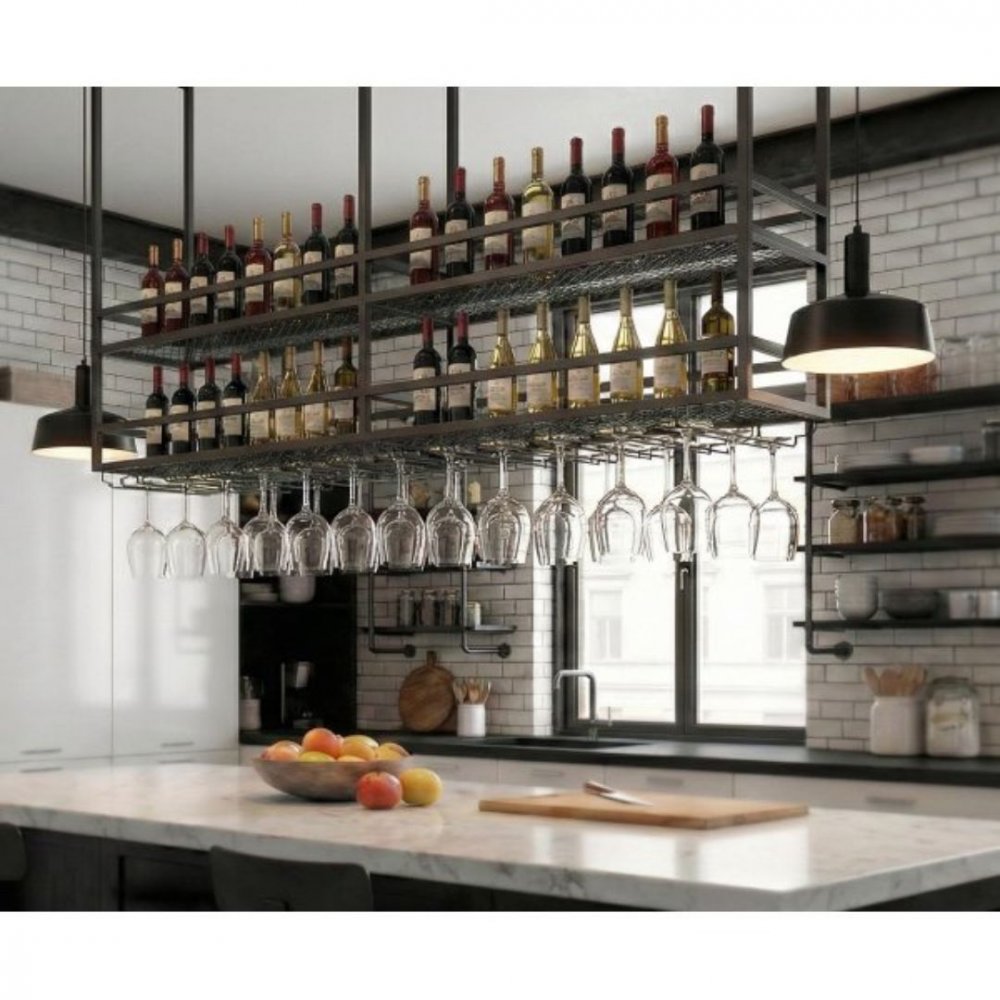 Takh&auml;ngd vinhylla f&ouml;r k&ouml;ks&ouml;  Vin & glash&aring;llare  160&times;30 cm  Svart