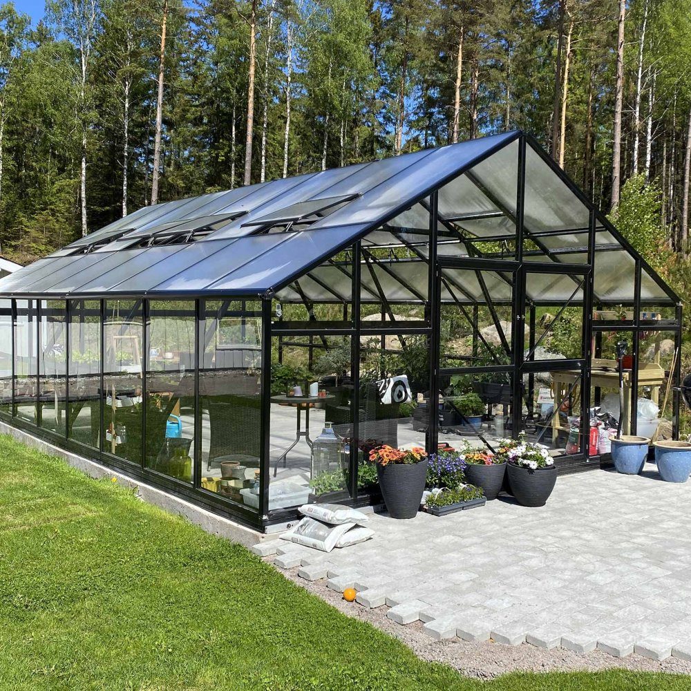 Extra brett premium glasväxthus 21m2 | Stormgaranti och säkerhetsglas | Yta: 21 m2 (4,06 x 5,06 m)