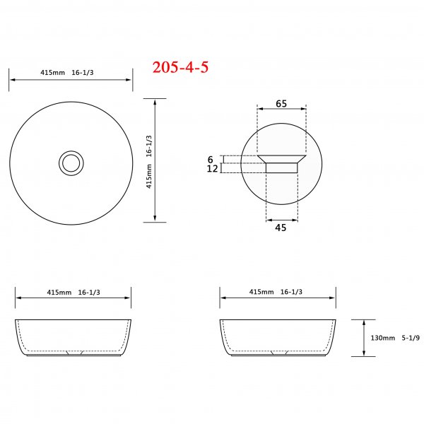 Runt fristående handfat för bänkskiva Runt fristående handfat för bänkskiva
