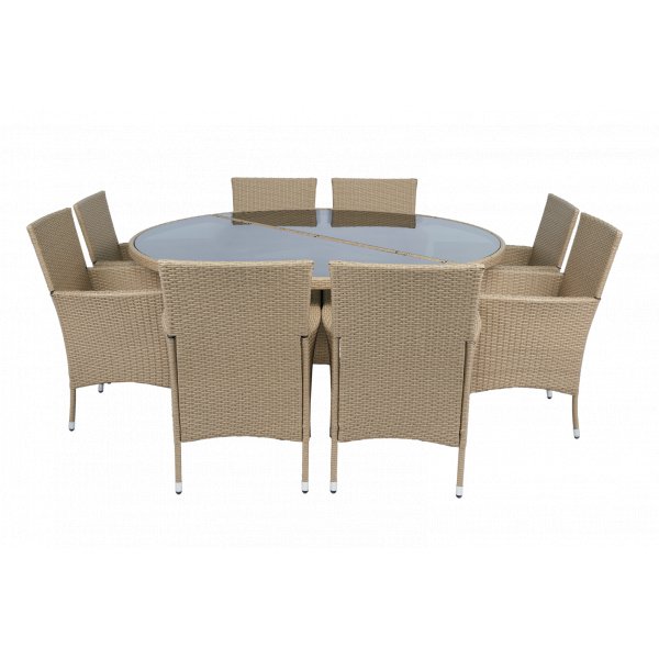 Rund matgrupp 8 stolar i beige � Tyl�sand