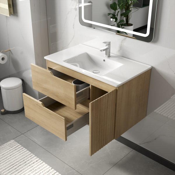 Badrumspaket | Kommod 80cm | Rektangulär LED-spegel | Milan Badrumspaket | Kommod 80cm | Rektangulär LED-spegel | Milan