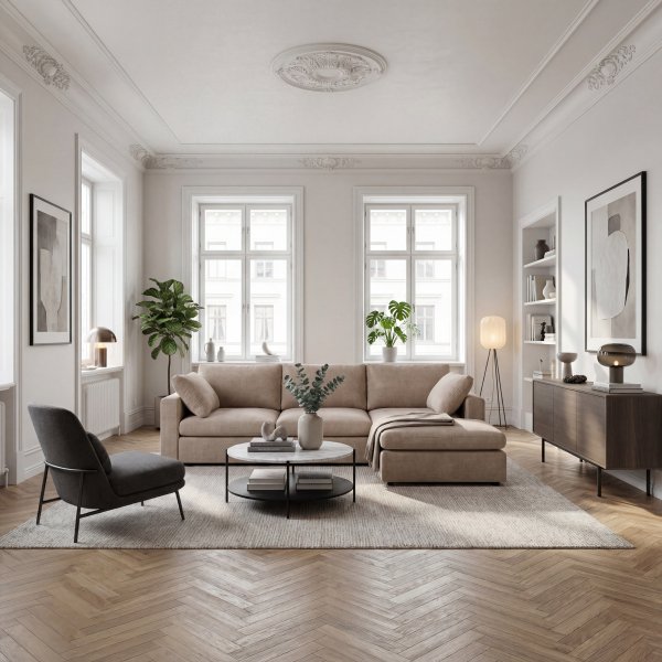 Moby divansoffa m�rkbeige | Lyxig soffa med v�ndbar divan och pocketfj�drar