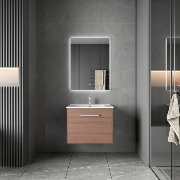 Badrumspaket 60 cm – Kommod i MDF | Keramiskt tvättställ & LED-spegel | Dimbar belysning | Elysia Badrumspaket 60 cm – Kommod i MDF | Keramiskt tvättställ & LED-spegel | Dimbar belysning | Elysia