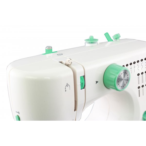 Symaskin elektrisk | 16 s�mmar & LED-belysning | Fotpedal f�r hemmabruk | Vit/Gr�n