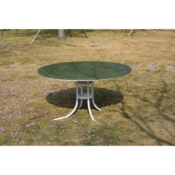 Gl�nta rund matgrupp utomhus | 6 stolar & �135 cm bord | Gr�n/vit