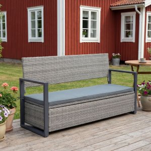 Bänk med dynförvaring 165 cm | Grå konstrotting | Dynor ingår | Boxvik Bänk med dynförvaring 165 cm | Grå konstrotting | Dynor ingår | Boxvik
