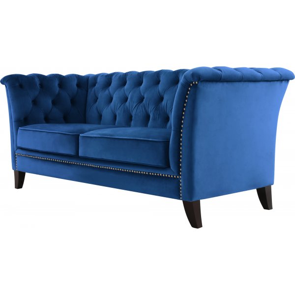 Chesterfieldsoffa 2-sits | Bl� sammet, kallskum & avtagbar kl�dsel | Milton