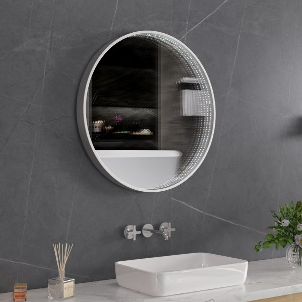 Tunnel-spegel 60 cm | Silver aluminiumram | LED-belysning med dimmer Tunnel-spegel 60 cm | Silver aluminiumram | LED-belysning med dimmer