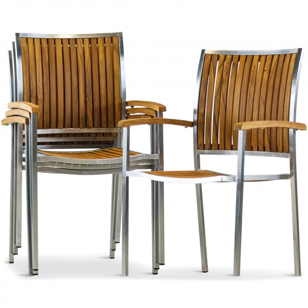 Frlngningsbart bord 200-250cm | 8 stolar | Rostfritt stl / teak