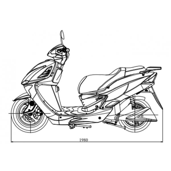 Elmoped 2000W | 72V 20Ah litiumbatteri | Upp till 45 km/h | Moped klass I | Rckvidd 50 km | Svart med rda detaljer