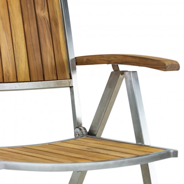 Rund trädgårdsgrupp i teak / rostfritt stål | Bord & 6 positionsstolar Rund trädgårdsgrupp i teak / rostfritt stål | Bord & 6 positionsstolar