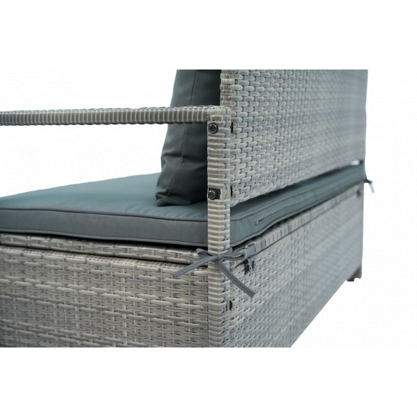 B�nk med dynf�rvaring 129 cm | Gr� konstrotting | Dynor ing�r | Boxvik