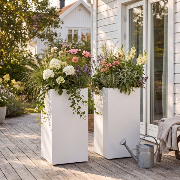 H�g bloml�da 30�30�60 cm i galvaniserat st�l | Vit