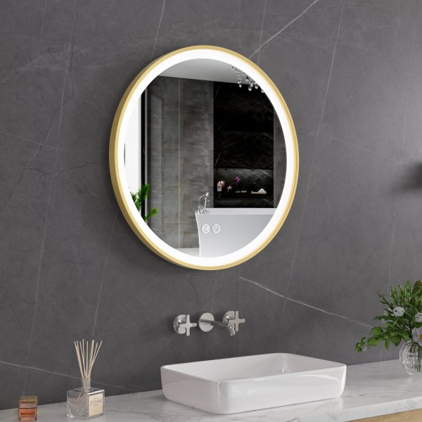 Stilren LED-spegel | 60x60 cm | Guldaluminiumram | Anti-fog & touch-styrning Stilren LED-spegel | 60x60 cm | Guldaluminiumram | Anti-fog & touch-styrning