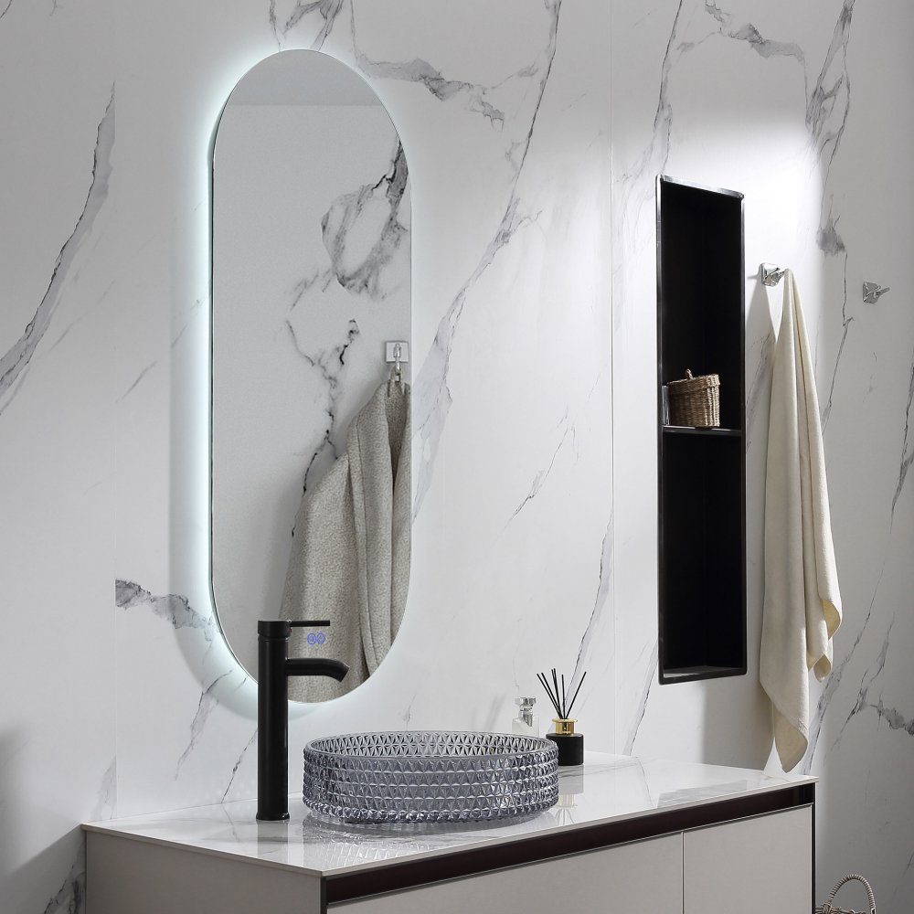 Oval LED-spegel 110x45cm | Antifog-funktion | Olivia | Snygg design med inbyggd LED-belysning